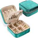 Plush Velvet Travel Jewelry Box for Women & Girls - Small Portable Organizer, Storage Case for Rings, Earrings, Necklaces & Bracelets  Ideal Gift for Travel & Occasions (Green)