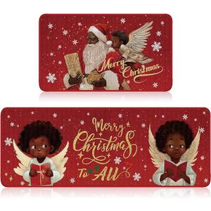 Ceenna 2 Pcs Winter Kitchen Rugs and Mats Set Snowflakes Let It Snow Reindeer Holiday Sink Floor Mat Kitchen Bathroom Xmas Tree Floor Decor for Home, 17 x 30, 17 x 47 Inch