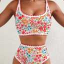 Herseas Women's Bikini Sets Floral Print Whip Stitch 2 Piece Swimsuits High Waisted Scoop Bathing Suits (Red, L)