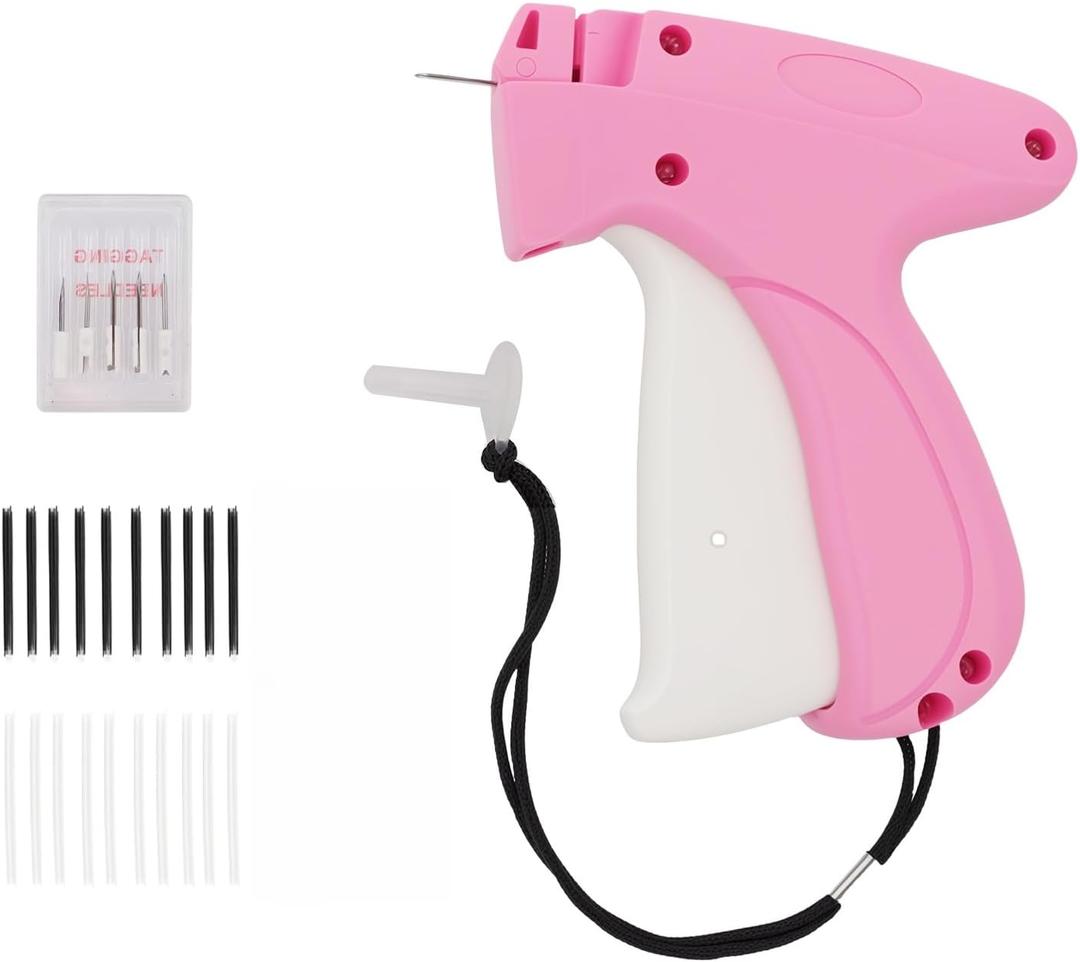 Stitch Gun for Clothes, Handheld Stitch Tag Gun,Quick Clothing Fixer-Includes 6 Needles,1000 Black Fasteners,1000 White Fasteners (Pink)