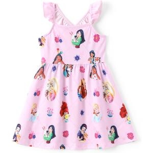 Disney Princess Minnie Mouse Frozen Elsa Girls Dress Ruffle Sleeveless Criss Cross Sundress Summer Clothes Baby to Toddler (2T)