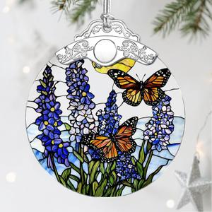 2 x Stained Glass Ornament, Christmas Ornaments, Christmas Decorations for Tree, Holiday Ornament, Gifts for Butterfly Lovers, Holiday Party Gifts, Gift Ideas & Xmas Gift - Lavender with Butterfly