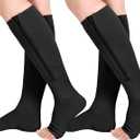 Athbavib 2 Pairs Compression Socks for Women & Men with Zipper 15-20 mmhg, Wide Calf Open Toe Plus Size Compression Socks Men, Knee High Compression Stockings for Flying Nurses Pregnant Women Travel (4X-Large)