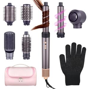 7 in 1 Hot Air Styler, Blow Dryer Brush with Round Left/Right Auto Wrap Curler,Round Brush Blow Dryer,Oval Brush,Straightening Drying.Hair Dryer Brush 1400W Hot-air Hair Brushes