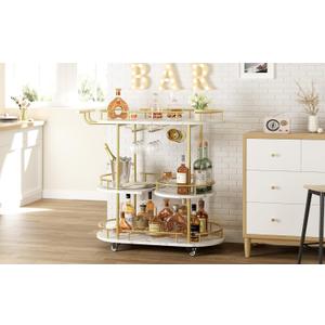 Cabihome Gold 3-Tier Rotating Bar Cart with Wheels, Modern Serving Cart for Kitchen, Living Room, Dining Room