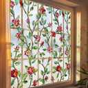 Windimiley Stained Glass Window Film, 3D Rose Floral Decorative Window Covering, Light Diffusing Privacy Static Cling Film for Bathroom Living Room, UV Protection, Non Adhesive (16.9 x 39.4 in, Red)