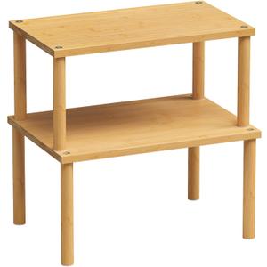VERTORGAN Cabinet Organizer Shelf(Set of 2),Kitchen Counter Shelves,Bamboo Stackable Expandable Spice Rack Countertop(Medium)
