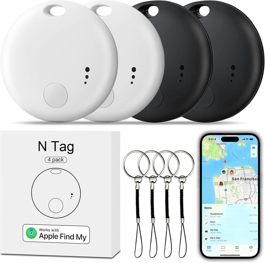 Tracker Tag 4 Packs Bluetooth Tracker, Smart Tag Locator Tracking Device, Keys Finder and Item Locator,Air Tracker Item Finders with Find My(iOS Only) Track Your Keys,Wallet,Luggage (White and Black)