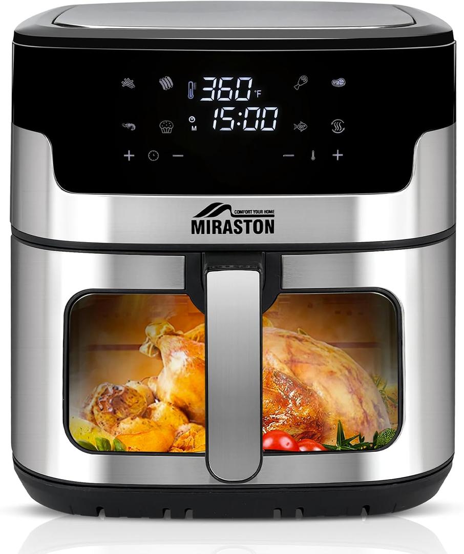 8.5QT Air Fryer, Nonstick Square Basket Family Size Digital Air Fryers, Smart Touchscreen with 8-Preset, Air Frying, Reheat Leftovers, Party Food, Fast Cooking, Dishwasher-Safe, for Kitchen (8.5 QT/8L, Black (Touchscreen Series))
