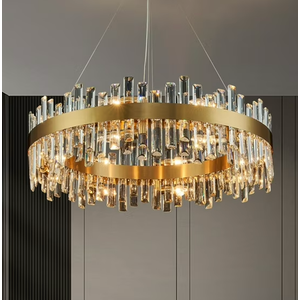 HOOMEDELIER 31.5" Modern 16-Light Round K9 Crystal Chandelier - Gold Dimmable Pendant Light for Dining Room, Living Room & Kitchen Island