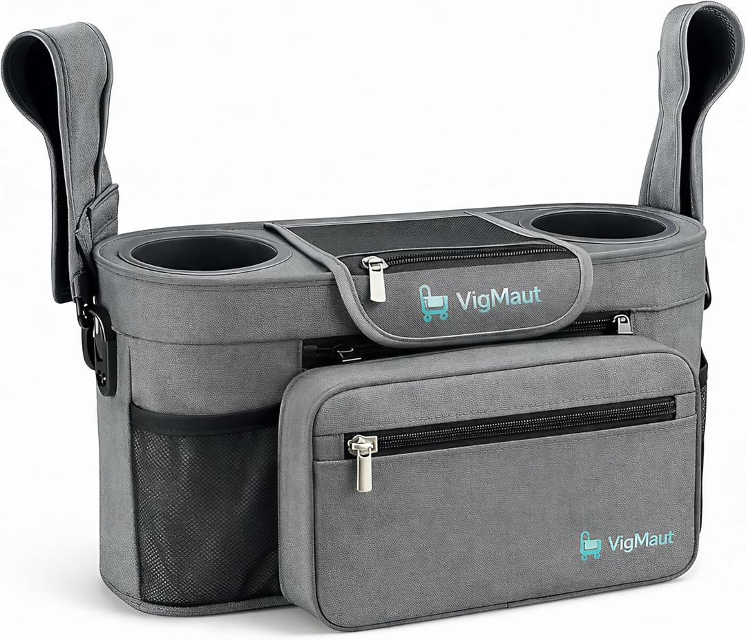Stroller Caddy with Cup Holder Universal Waterproof Stroller Organizer with Cup Holder for Instant Access & Hands-Free Convenience, Ideal for Travel, Daily Walks & Car Use, for Busy Parents.
