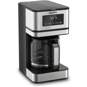 KRUPS Simply Brew: Stainless Steel and Glass Carafe 12 Cup Drip Coffee Maker, Programmable with Digital Display, Dishwasher Safe, Drip Free Coffee Machine, Black and Silver