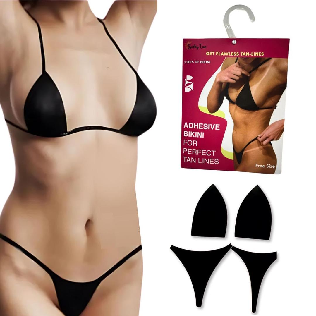 Adhesive Bikini for Spray Tan Solution 3-Pack Brazilian Self Tanning Bikini Tape for Flawless, Streak-Free Tan Lines Gentle, No-Slip Fit for Sun, Spray & Bed Tanning For All Skin Types