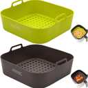 Air Fryer Silicone Liners 5 Qt For Ninja AF141/AF181/COSORI, 2 Pack BPA Free Platinum Air Fryer Basket Liners, Square Ninja Reusable Silicone Liner Accessories Replacement for Parchment (7.8''Lx 7.8''W x 2.3''H)