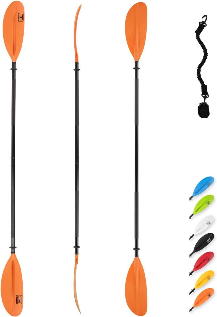 OCEANBROAD Kayak Paddle 90.5in/ 230cm Alloy Shaft Kayaking Boating Canoeing Oar with Paddle Leash 1 Paddle, Orange