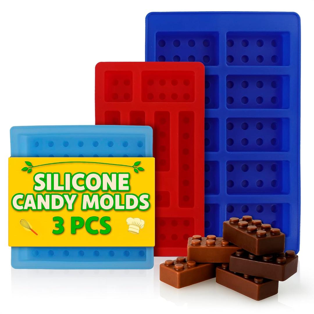 3 Pcs Silicone Chocolate Molds - Building Brick Mold Silicone Non-Stick Ice Cube Tray, Easy to Use & Clean - Designed for Candy, Chocolate, Ice, Gelatin, Soap, Jelly Shots, Cake Decorating & More Fun