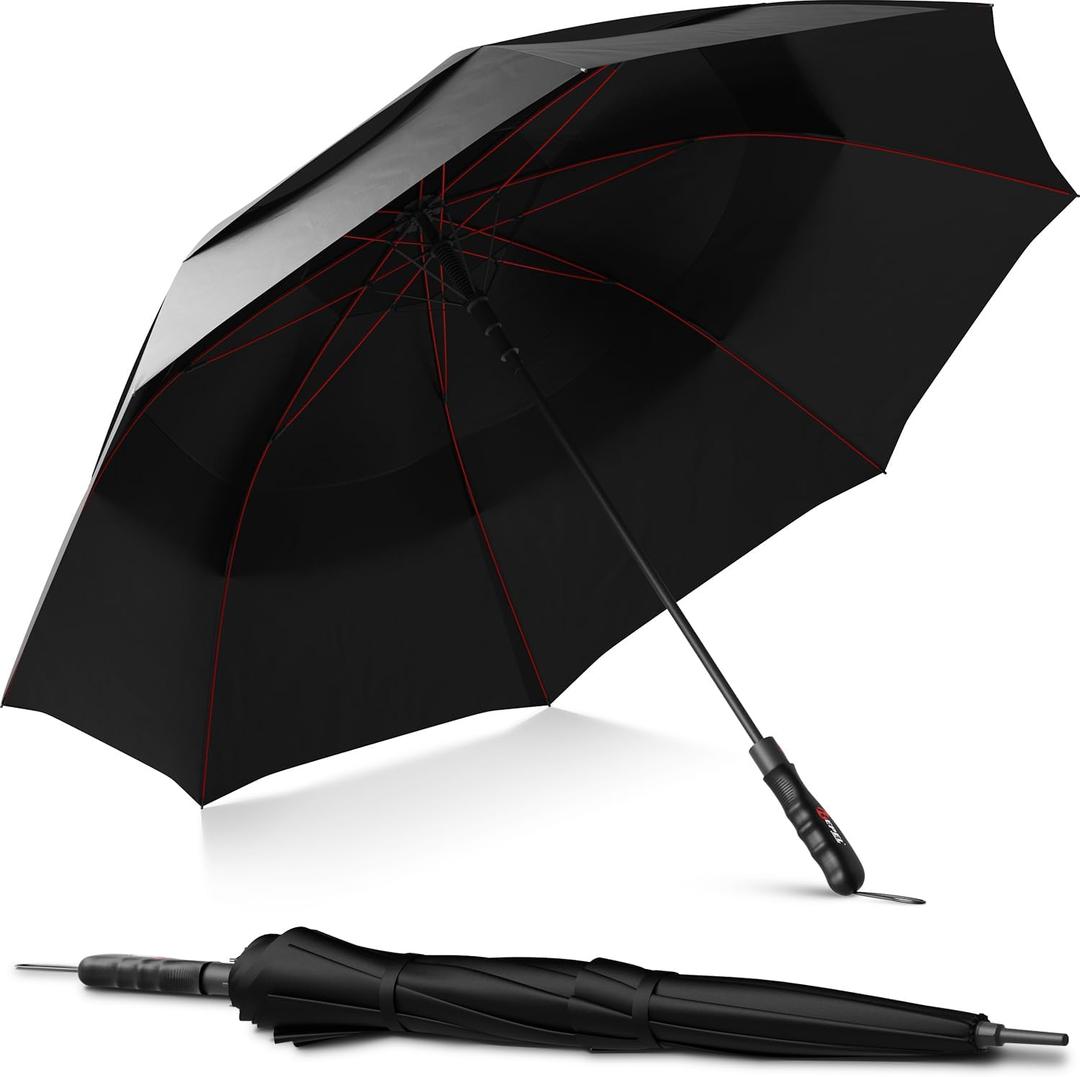 Repel Umbrella Extra Large Windproof Golf Umbrella - Covers 2 People - 60" Wide Vented Double Canopy with Reinforced Fiberglass Ribs, Waterproof Coated Canopy, Black 