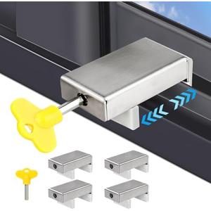 Window Locks for Horizontal Sliding Windows(4 Sets) Child Proof Sliding Window Stopper Security 0.66'' to 1.65'' Adjustable Width Stainless Steel Window Locks with Keys