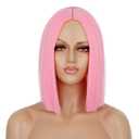 ENTRANCED STYLES Pink Wig Synthetic Straight Hair Middle Part Shoulder Length Bob Wigs for Women Colorful Fashion Bob Wigs (12.5 Inch)