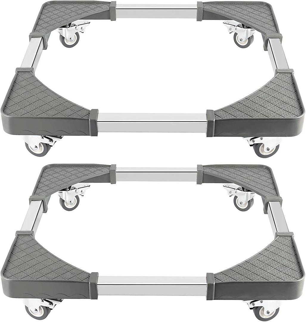 HAKZEON 2 Packs Movable Base, Adjustable Fridge Stand Washing Machine Stand Mobile Roller with 4 Locking Swivel, Telescopic Furniture Dolly Roller, Load Up 480 LB