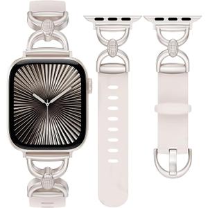  Wearlizer Silicone Band Compatible with Apple Watch Bands for Women 38/40/41/42mm, Dressy Chic Strap with Double D-Shaped Metal Elegant for iWatch Series