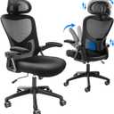 VEVOR Ergonomic Office Chair, Adjustable Lumbar Support and Headrest, Home Desk Chair with Flip-up Armrest, 90-128 Tilt Rocking and Thickened Seat, Mesh Computer Chair for All Day Comfortable Sitting (Black)