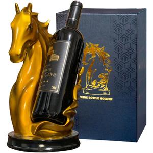 Wine Bottle Holder Wine Racks Tabletop Horse Statue as Home Kitchen Wine Cellar Decorative Storage Organizer, Horse Sculpture Horse Decor Horse Gifts for Girls Men Women (Gold)