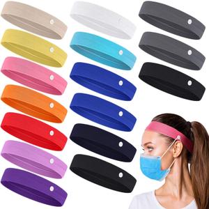 16 Pieces Headbands with Buttons for Mask Non Slip Wide Nursing Headbands for Women Elastic Ear Protection Holder for Nurse Gift Spa Yoga Sports(Button Style) 16 Pieces Headbands with Buttons for Mask Non Slip Wide Nursing Headbands for Women Elastic Ear Protection Holder for Nurse Gift Spa Yoga Sports(Button Style)