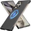 Magnetic Ultra-Thin Frosted Soft Touch Skin Borderless Carbon Fiber Style Texture for Samsung Galaxy S24 Ultra Frameless Case 6.8" Slim Minimalist Lightweight Hard for MagSafe Cover Case-Black