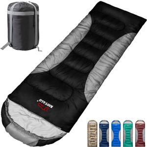 0 Degree Winter Sleeping Bags for Adults Camping (450GSM) - Temp Range (5F32F) Portable Waterproof Compression Sack- Camping Sleeping Bags for Big and Tall in Env Hoodie: Backpacking Hiking 4 Season (BLACK)