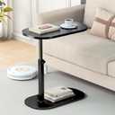 C Shaped Side Table, Adjustable Height C Shaped End Table, 360Swivel Couch Side Tables That Slide Under, Modern Small Coffee C Table End Table for Sofa/Bed/Bathtub, Rotating Tabletop (Black)