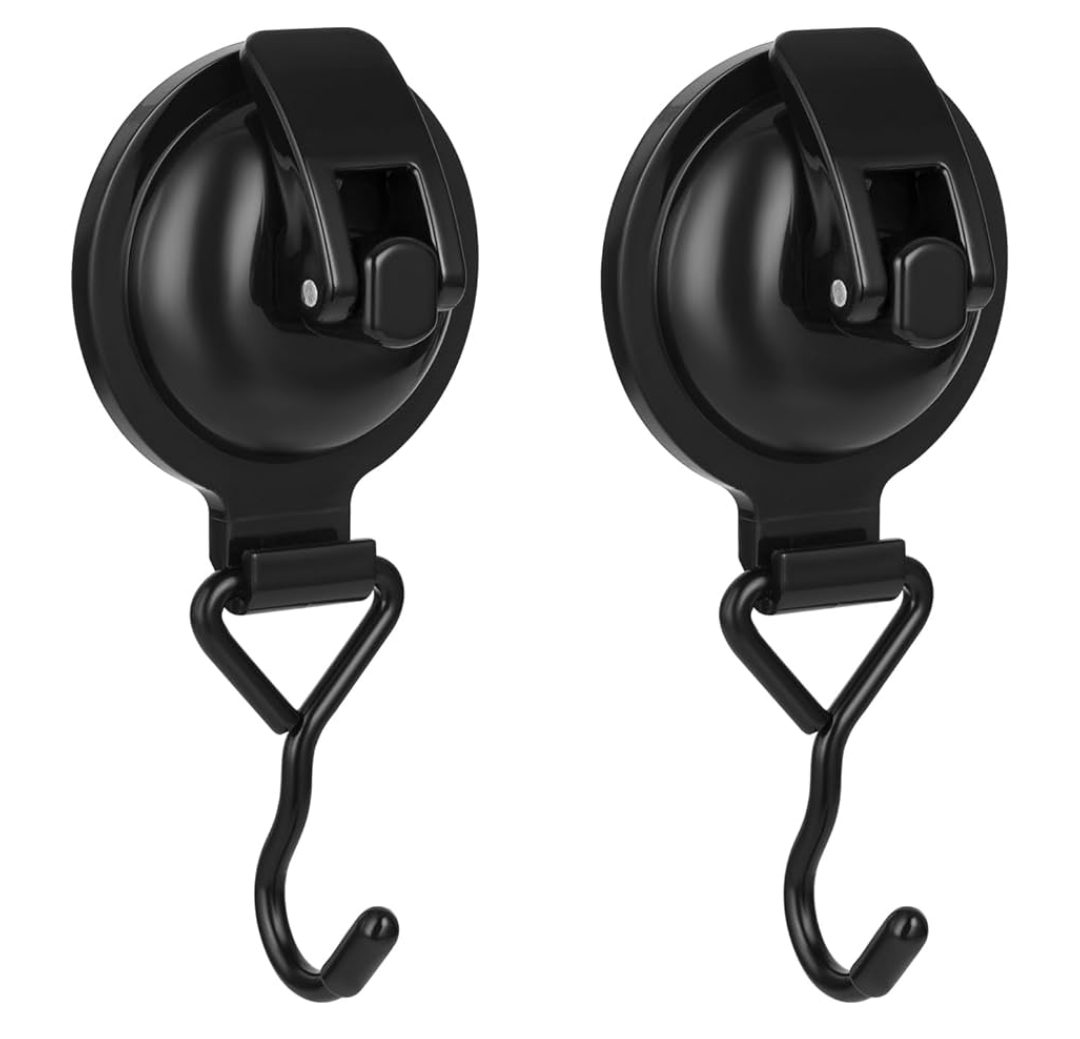 Heavy Duty Vacuum Wreath Cup Adhesive Hook,Hanging 13 lbs Robe Towel Hooks, Easy to Install and Remove, Super Suction for Kitchen， Bathroom and Restroom (Shiny Black, 4 Pack)