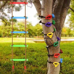 12 Ninja Tree Climbing Holds for Tree Climber, Tree Climbing Kit with 6.6FT Rope Ladder for Outdoor Ninja Warrior Obstacle Course Training