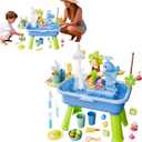 Kids Water Table, 4 in 1 Play Sink with Pump and Running Water, Summer Sensory Toys for Outdoor Pool, Educational Water Games Set for Garden