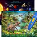 Bilingual Interactive for Kids Talking Dinosaur Space Poster for Kids Learning and Educational Toys,Talking Educational Dinosaur Toy for Ages 3 to 12 Years Old,Space Theme Wall Decor for Preschool