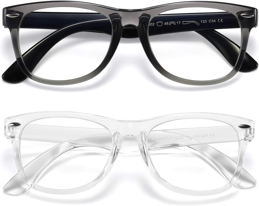 DYLB Kids Blue Light Blocking Glasses girls boys 2 pack, computer video gaming glasses for kids girls boys Age 3-10,Anti blue light & Headache (transparent black + transparent)