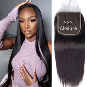 Liangya Hair Hd Closure 5x5 Straight Closure 5x5 Transparent Lace 12A Virgin Remy Human Hair Frontal Pre Plucked With Baby Hair Natural Hairline (14inch)