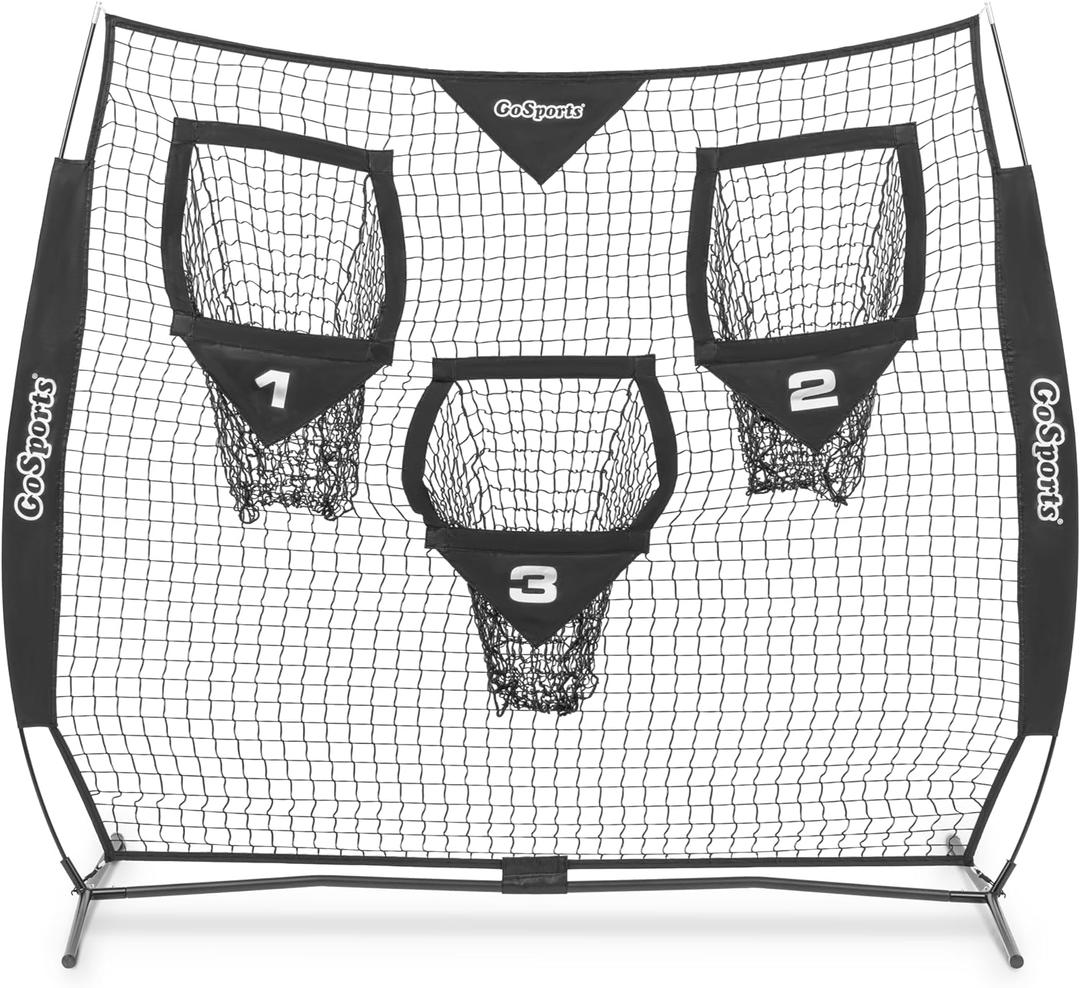 GoSports Football Throwing Net - 8 x 8 ft or 6 x 6 ft Nets - Black