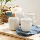 GBhome Large Coffee Mugs Set of 4, 16oz Handmade Embossed Coffee Mugs Set with Large Handle for Cappuccino/Latte/Tea/Hot Cocoa, Dishwasher & Microwave Safe, Off White