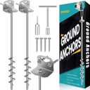 25" Ground Anchors Screw in, Mobile Home Anchors with Upgraded Wider Spiral Blades, Earth Shed Anchor High Wind Heavy Duty for Graden, Storage Shed, Trampoline, Carports, Swing Set(Silver-2x25in)