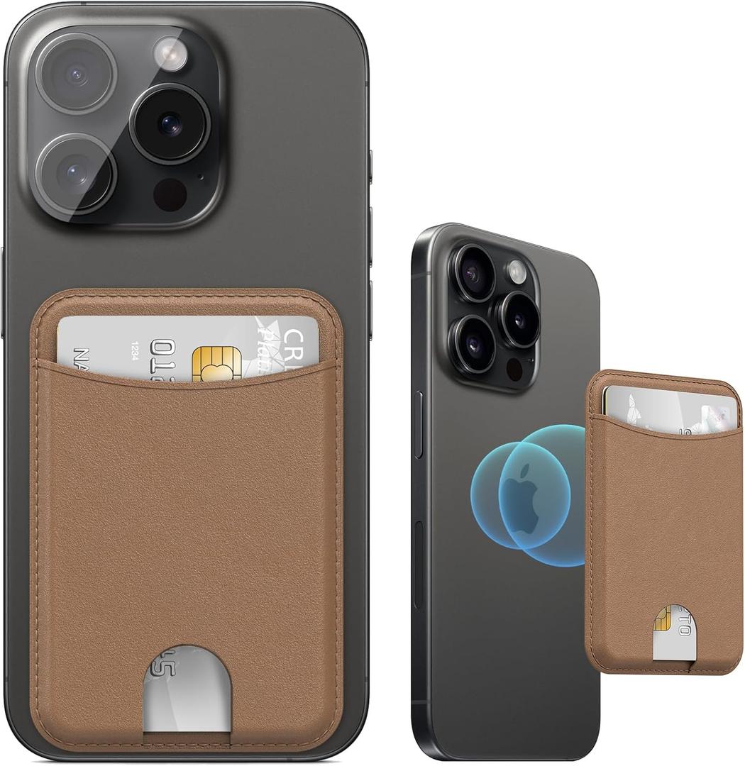 Miroddi for Magsafe Wallet, Magnetic Card Holder for iPhone 17/16/15/14/13/12 Series, Leather Magnet Phone Wallet Fit 4 Cards 3 Cash, Ultra-Thin, RFID Blocking, Brown