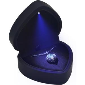 Luxury LED Lighted Necklace Earring Box - Heart Shaped Elegant Black Jewelry Box for Wedding Necklace Display, Perfect for Engagement, Anniversary, Ceremony, and Gift Giving