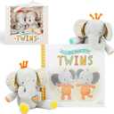 Tickle & Main Baby Gift Set for Twins Newborn & Infant - 3-Piece, Multicolor - Rhyming Baby Book for Twins & 2 Plush Elephant Rattles - Gift for Boys & Girls