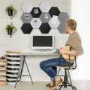 Gute 12 Pcs Hexagon Felt Bulletin Board Tiles Self Adhesive, Black Gray White Felt Cork Board for Wall Decor, Pin Board for Home Office School Memos Photos Notes Display