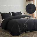 MR&HM Black Stonewashed Ruffled Queen Comforter Set, Farmhouse Bedding Lightweight Fluffy Comforter 3 Pieces, Ultra Soft Microfiber Shabby Boho Chic Vintage Ruffled Bedding Comforter Sets Queen Size