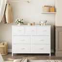 OLIXIS 7 Drawer Closet Organizer Chest, Fabric Storage Tower with Sturdy Steel Frame, Wooden Top & Easy Pull Fabric Bins, Dresser for Bedroom Living Room Entryway Clothes Organization, White, 11.8"D x 39.4"W x 30.1"H