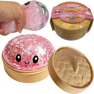Glitter Dumpling Squishies with Box, Mystery Dumplings Stress Relief Balls Fidget Sensory Toy ( Pink)