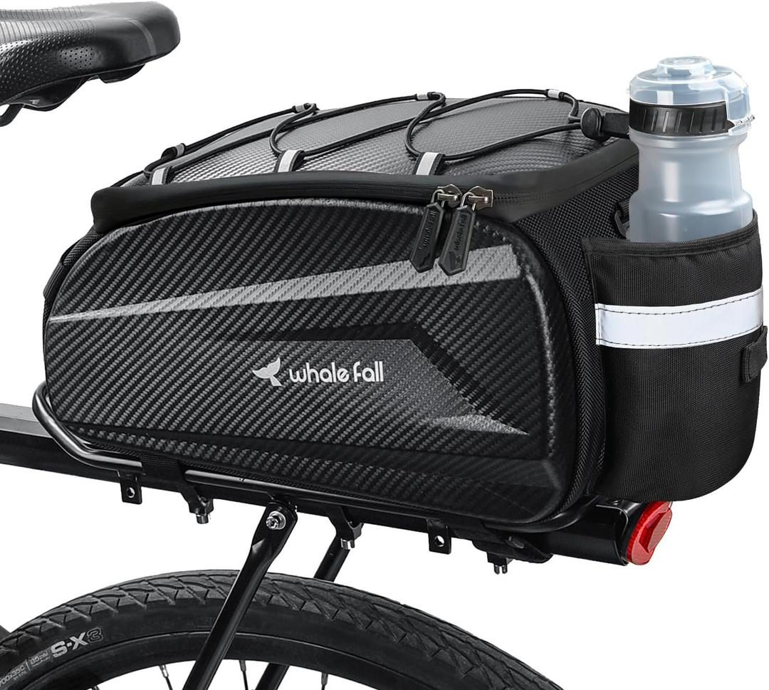 whale fall 10L Bike Rack Bag  Hard Shell Waterproof Rear Trunk Pannier, Saddle Seat Bag Carrier with Rain Cover, 4-Side Reflective Panels, Shoulder Strap & Handle, Bike Accessories, Gifts for Men