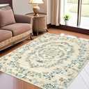 GarveeHome Washable Rugs 5x7 for Bedroom Modern Floral Area Rug Large Living Room Rug with Rubber Backing Non Slip Non Shedding Low Pile Folding Floor Cover for Dining Room Nursery EntryBeige