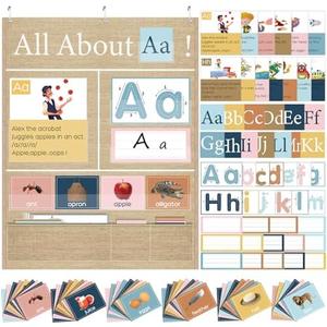 Blosssound 34 x 27 All About Letter Pocket Chart 103 ABC Flash Cards Letter of The Day Week Chart Alphabet Tracing Educational Wall Poster Teachers Homeschool Learning Activities(Brown)